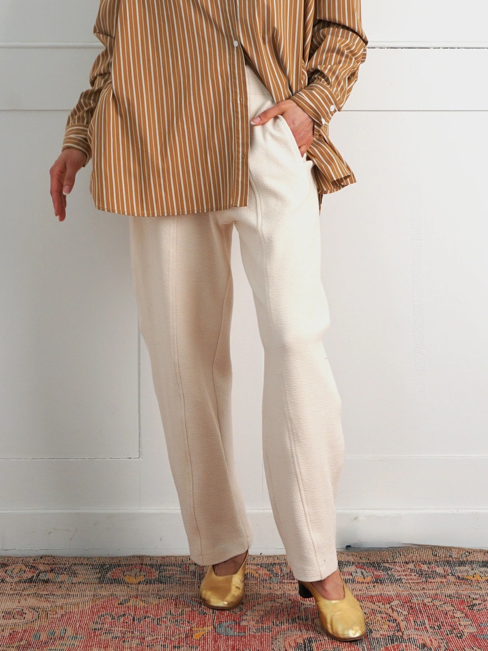 PROCHE studios Aldous Barrel Jogger Cream cotton pants Textured Trousers - Picture 2 of 12